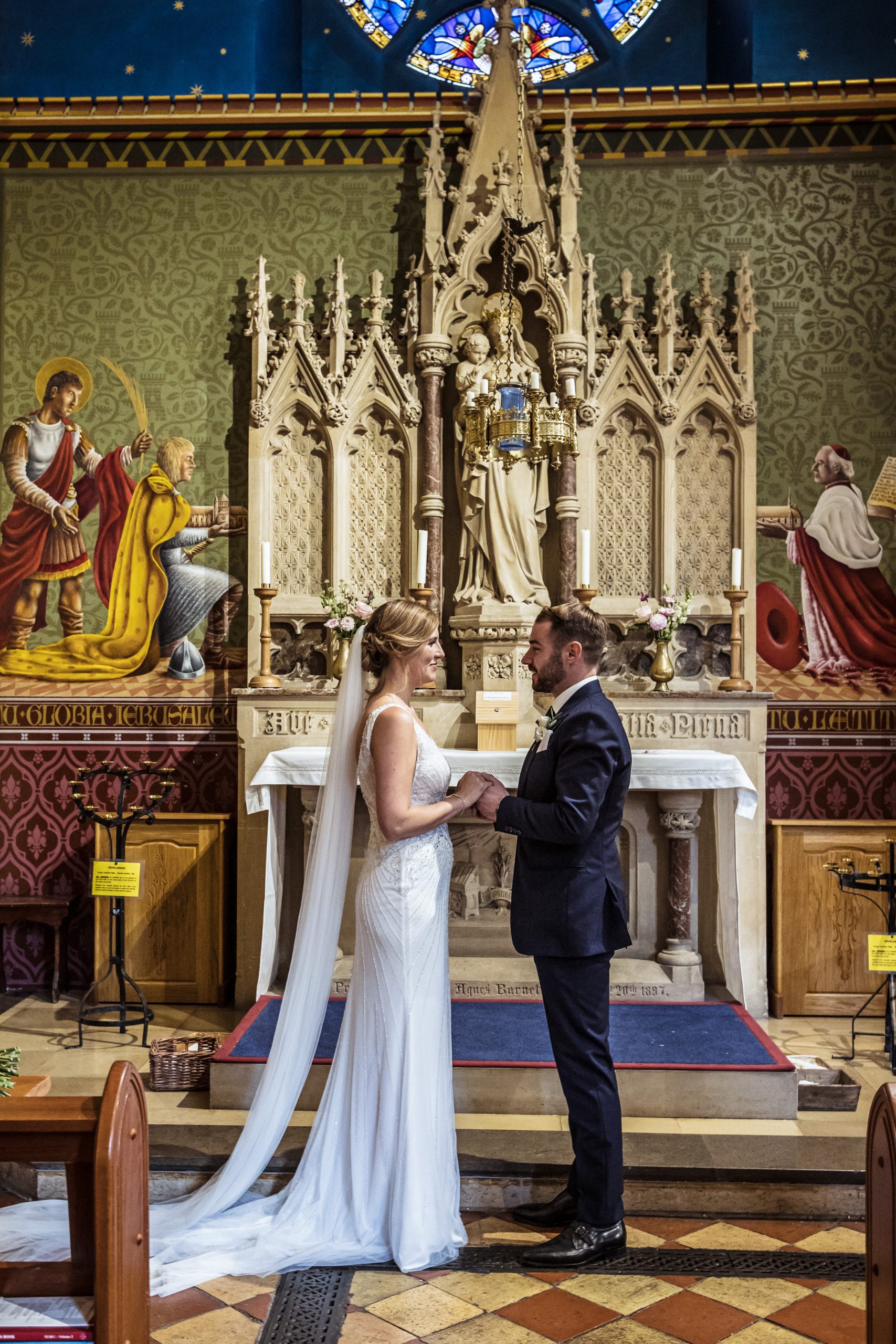 Hertford catholic church bride and groom poseHertfordshire wedding Photographer