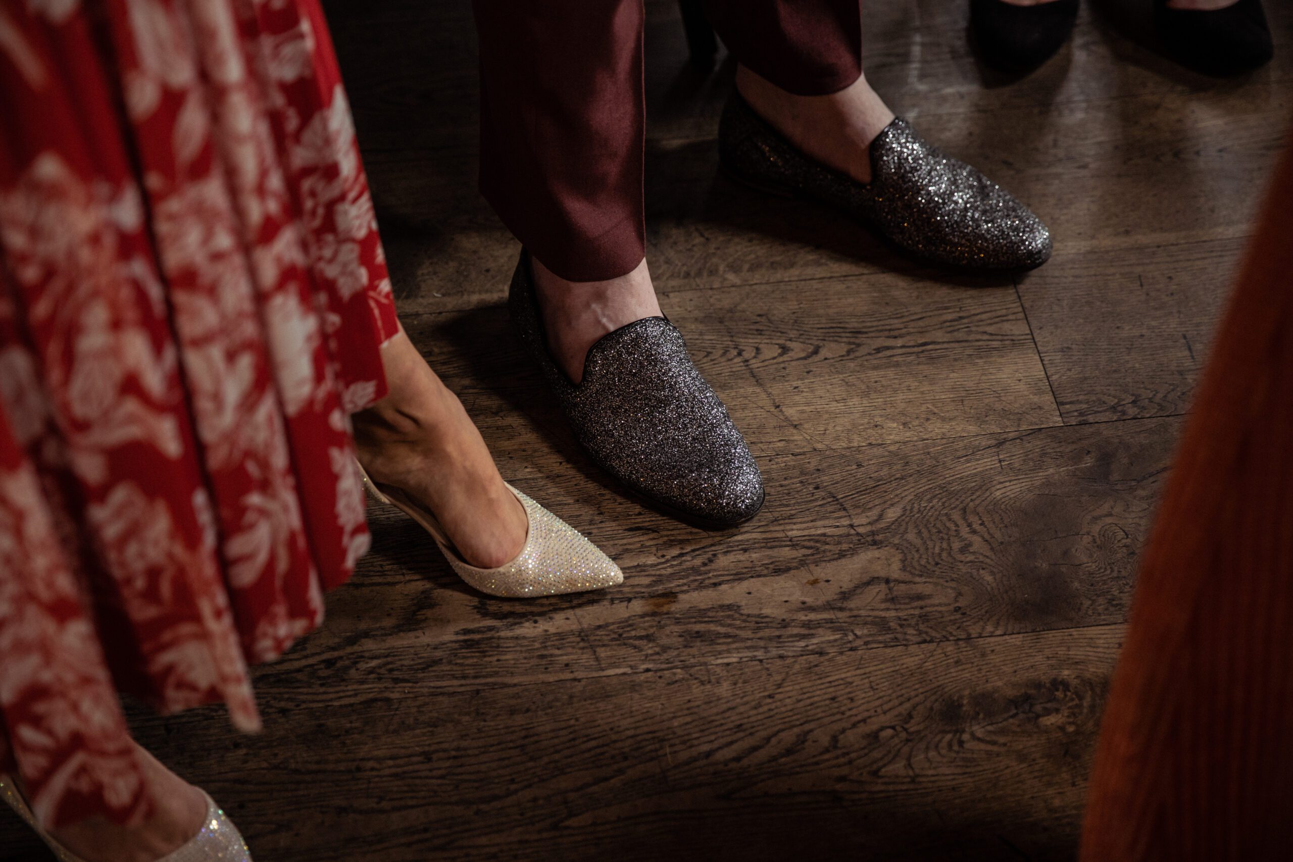 Stylish shoes worn by guests at a balfour st parts wedding