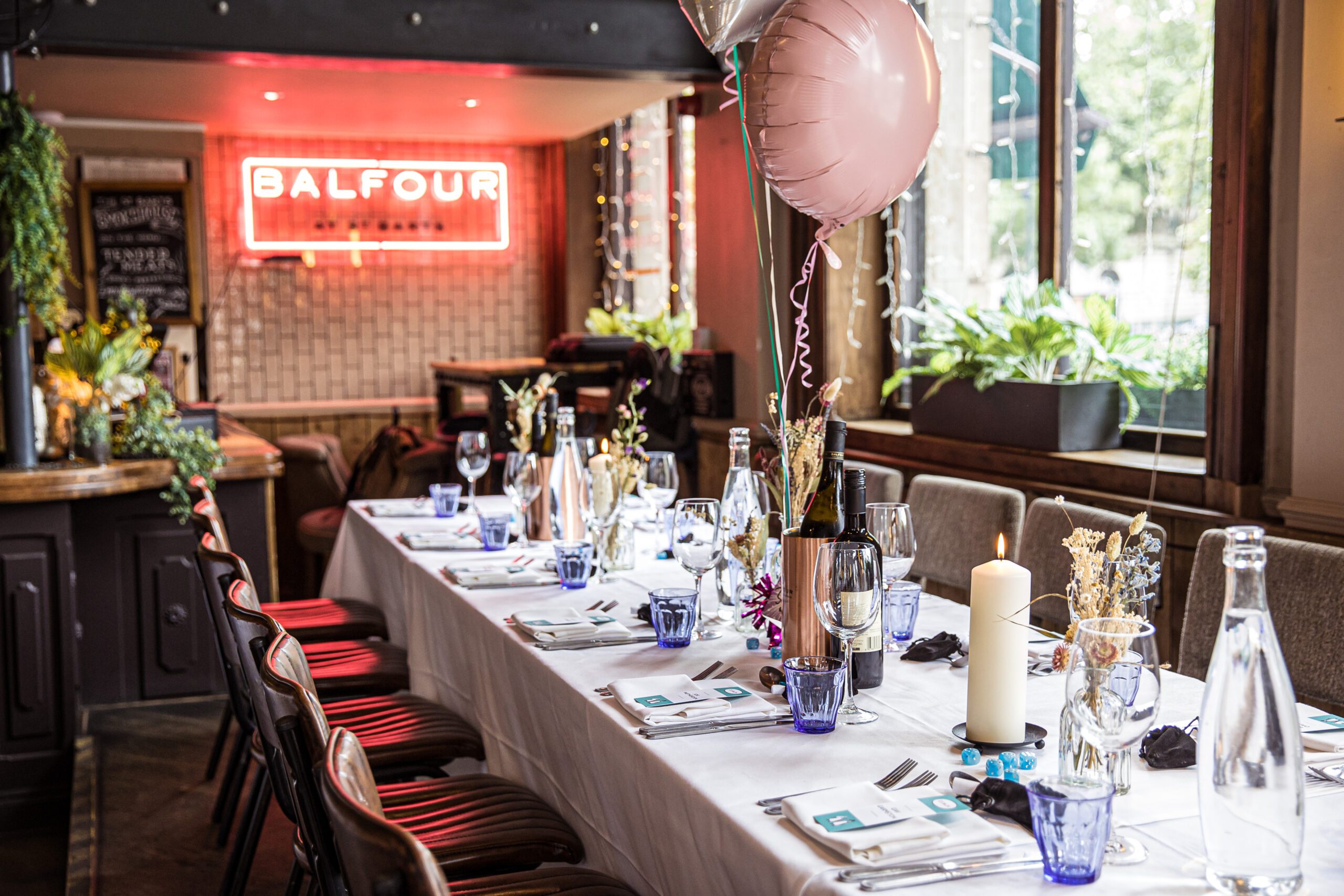 A wedding table set up at Balfour st Parts pub and bar in London