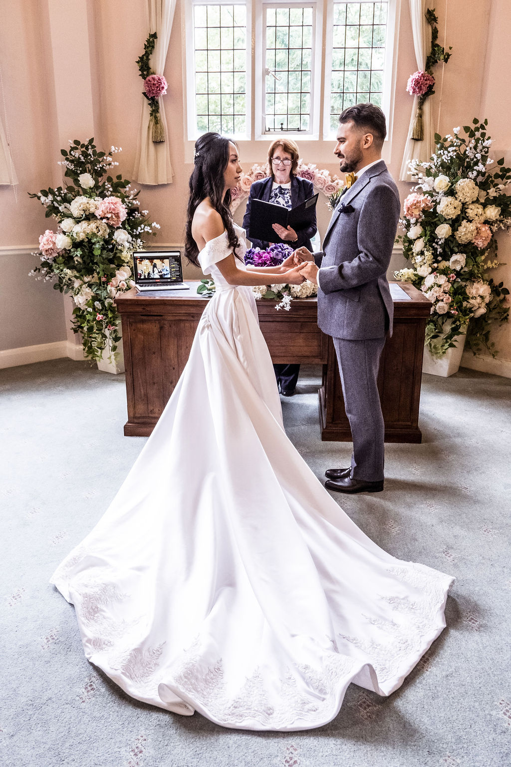 bride in gardens Hanbury Manor , wedding photography